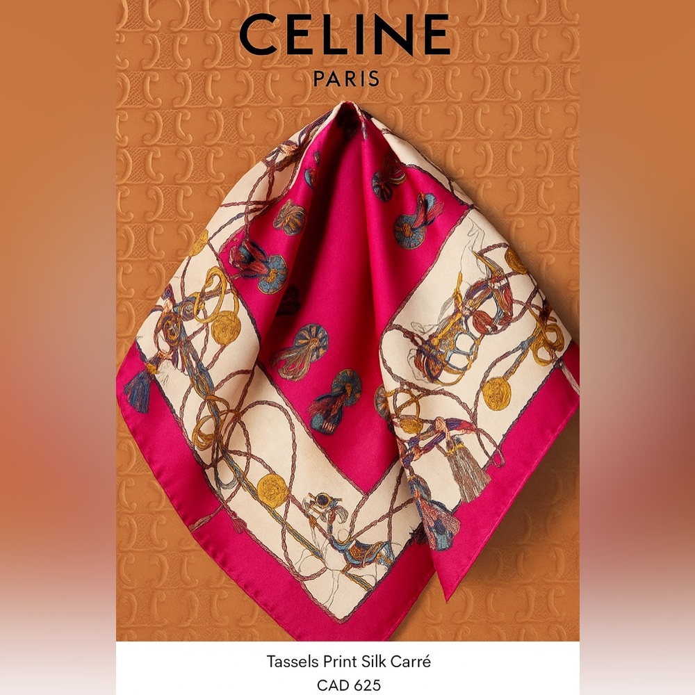 Celine Tassels Print Silk Carré Scarf